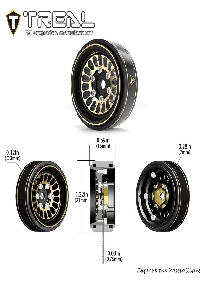 TREAL 1.0 Brass Beadlock Wheels Crawler Wheel Rims (4P) Hubs Removable for SCX24 AX24 FCX24 TRX4M 1/24 1/18 RC Crawler, 40g(0.08lb)/pc (Type D) - Image 4